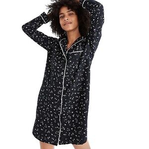 MADEWELL Bedtime Sleepshirt in Winter Doves Black and White Flannel